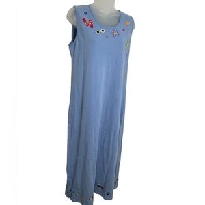 Blue Sleeveless Embroidered Midi Dress